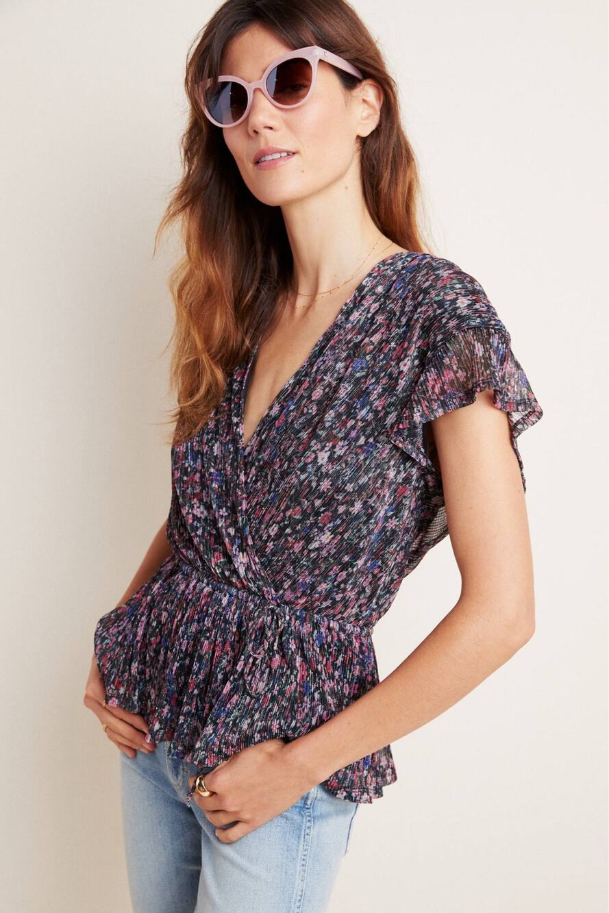 Anthropologie Black Pink Silver Shimmer Dionne Blouse Coquette Fairycore Medium